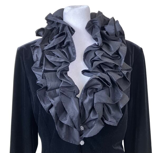 Xscape Sz 8 Vtg Elegant Dressy Ruffle Neck Fitted Velvet Blazer Jacket Luxorious - Picture 2 of 16